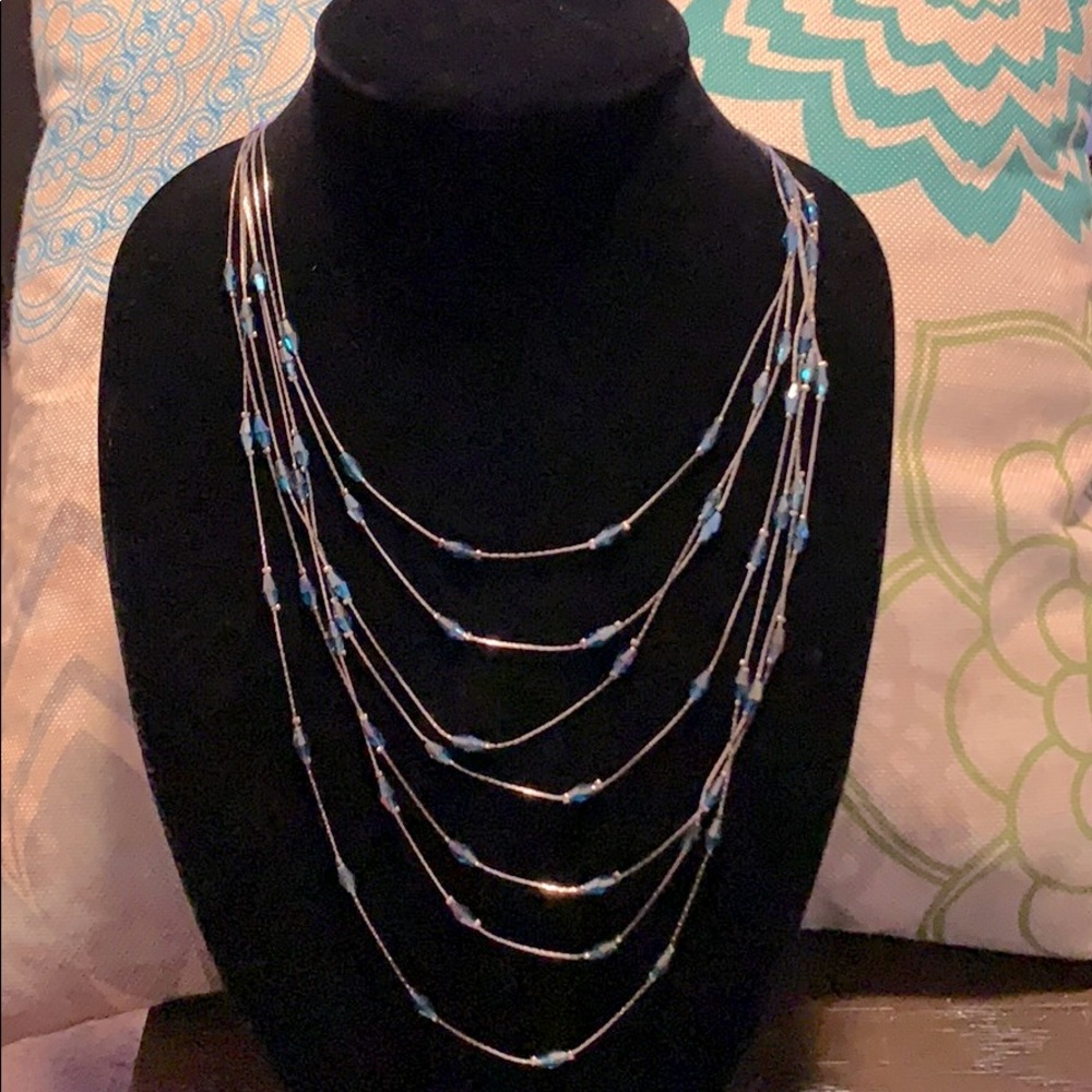 Silver Tone Multi Strand Necklace & Earring Set